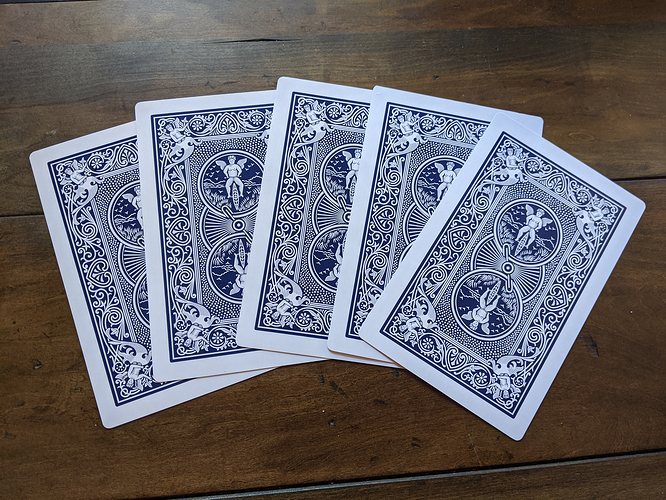 Actual Bicycle cards that have been modified with custom face labels